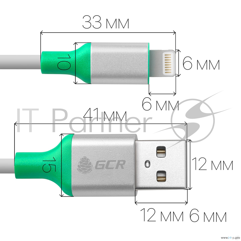 Кабель Greenconnect Кабель 1.0m Apple USB 2.0 AM/Lightning 8pin MFI для Iphone 5/6/7/8/X - поддержка всех IOS, белый, алюминиевый корпус серебро, зеленый ПВХ (33-050543)