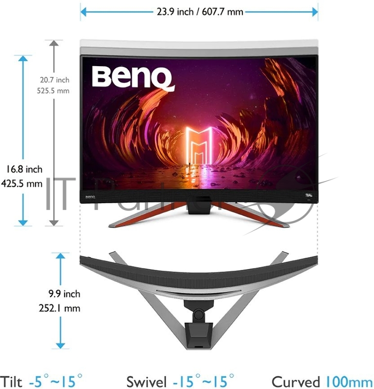 Монитор BENQ 27 EX2710R 2560x1440 165Гц 1000R Curved VA LED backlight 16:9 300(400)cd/m2 1ms(GtG) 90% P3 3000:1 178/178 2*HDMI2.0 DP1.4 1*USB типа-B 2*USB3.0 Speaker 2*5W Tilt Swivel HAS Metallic/Gray