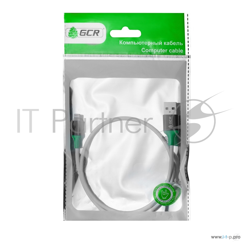 Кабель Greenconnect Кабель 1.5m Apple USB 2.0 AM/Lightning 8pin MFI для Iphone 5/6/7/8/X - поддержка всех IOS, белый, алюминиевый корпус серебро, зеленый ПВХ (33-050544)