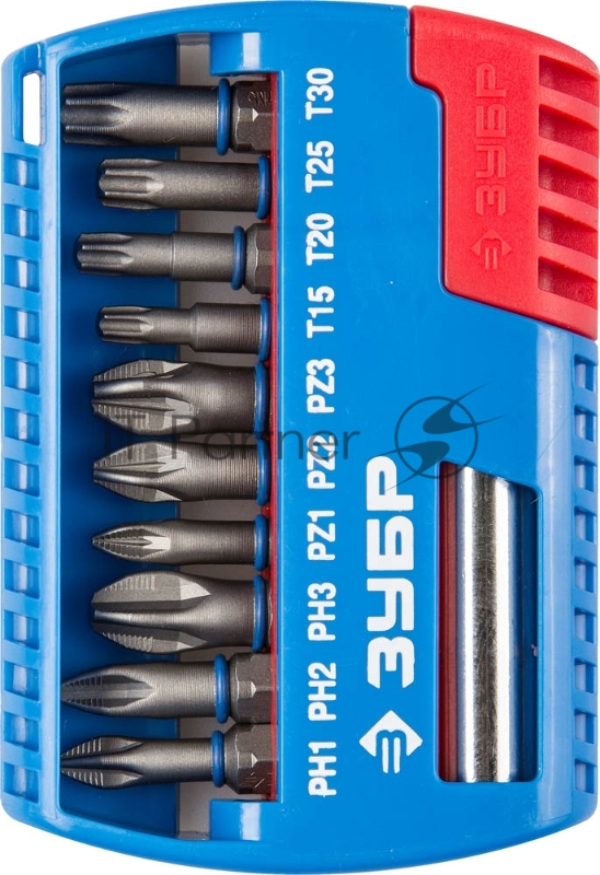 Набор бит ЗУБР ЭКСПЕРТ 26051-H11 с маг.адаптером Cr-Mo PH1 PH2 PH3 PZ1 PZ2 PZ3 TORX 15202530 11шт