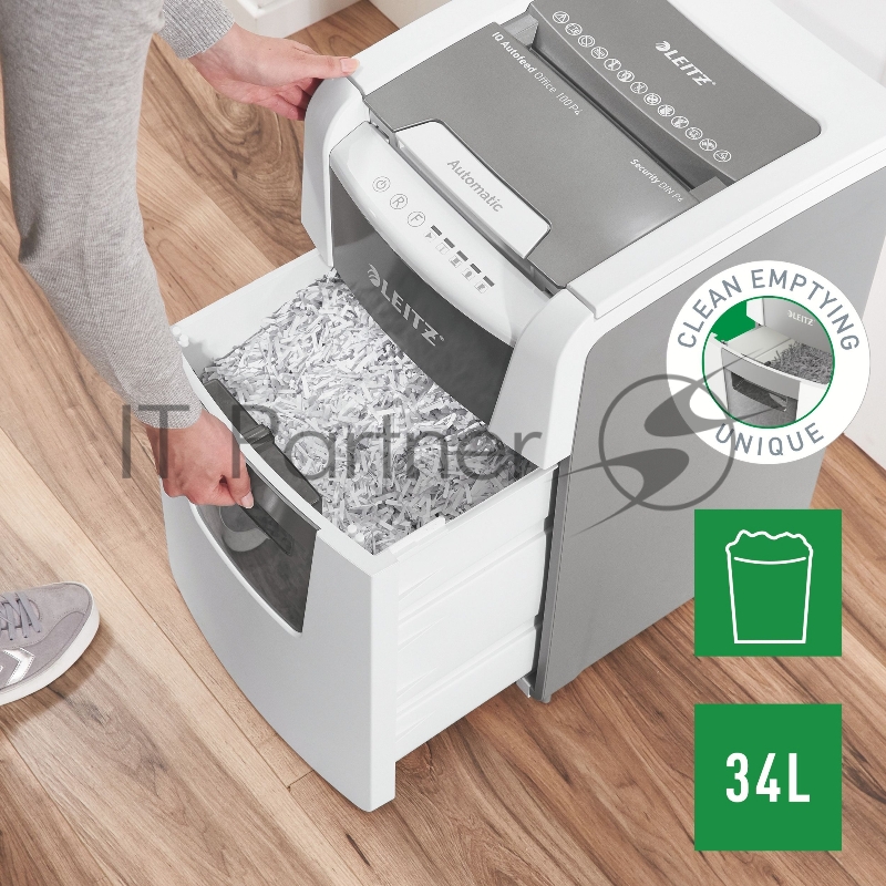 Шредер Leitz IQ Autofeed Small Office 100 P4 белый с автоподачей (секр.P-4)/фрагменты/100лист./