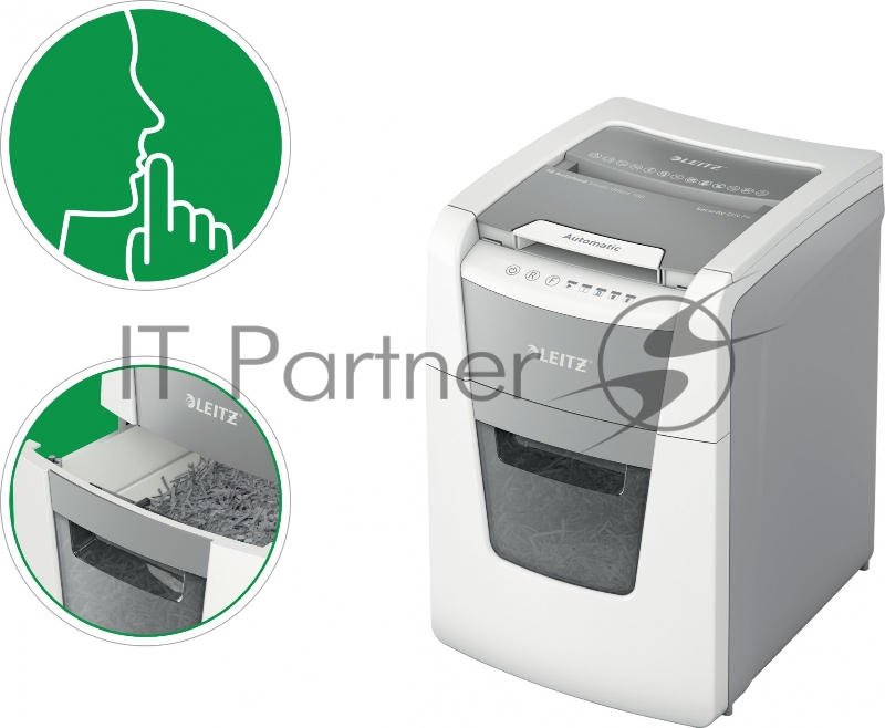 Шредер Leitz IQ Autofeed Small Office 100 P4 белый с автоподачей (секр.P-4)/фрагменты/100лист./