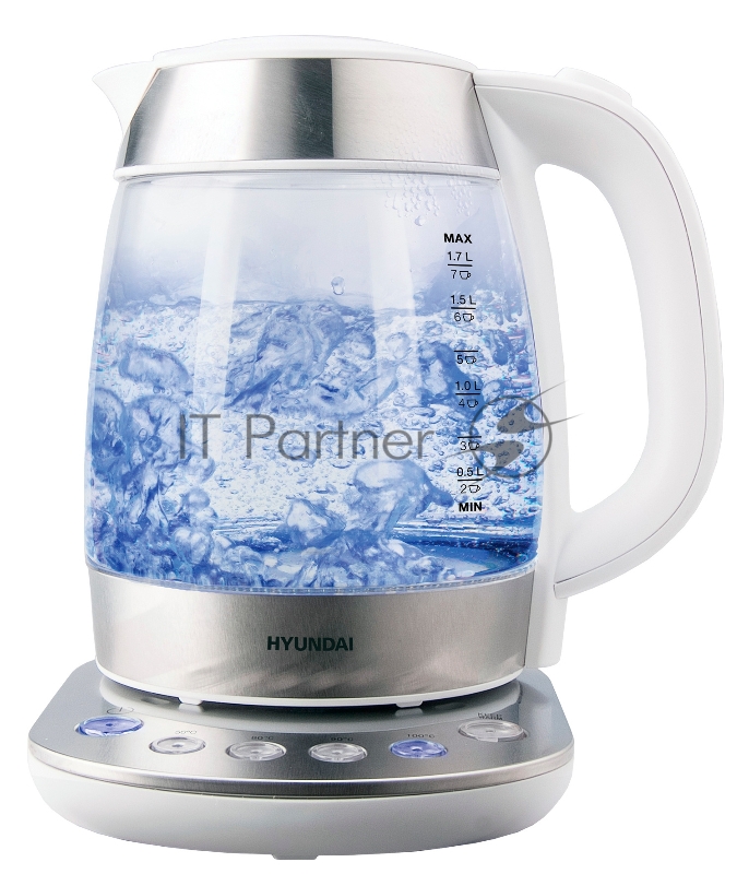 Чайник электрический Hyundai HYK-G4033 1.7л. 2200Вт белый/серебристый (корпус: стекло)