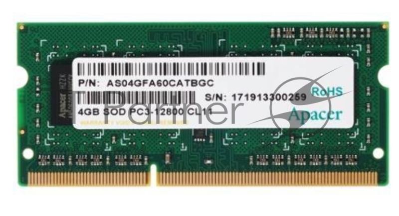Модуль памяти Apacer SO-DIMM DDR3 4GB 1600MHz (PC3-12800) (Retail) (AS04GFA60CATBGC/DS.04G2K.KAM)
