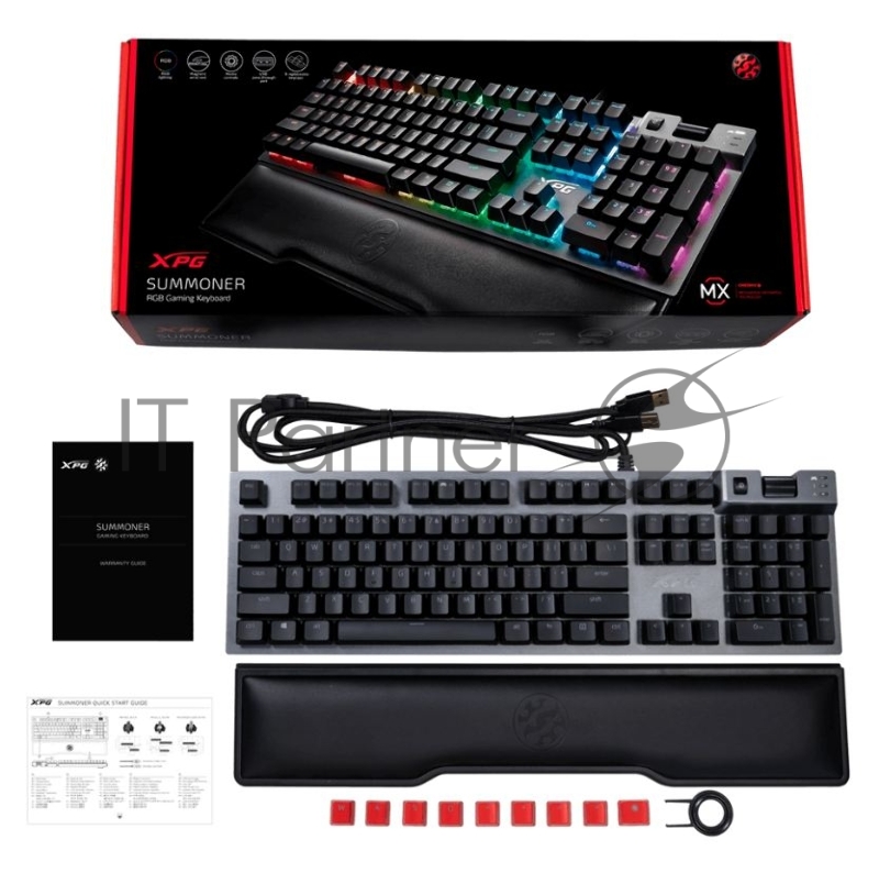 Игровая клавиатура XPG SUMMONER (Cherry MX blue switches, USB, аллюминиевая рама, RGB подсветка, подставка под запястья, USB порт)