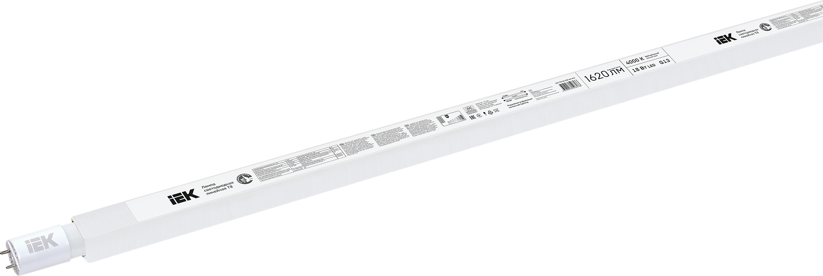 светодиодные лампы Iek LLE-T8-18-230-40-G13 Лампа светодиодная ECO T8 линейная 18Вт 230В 4000К G13 IEK (люм.лампы 36Вт)