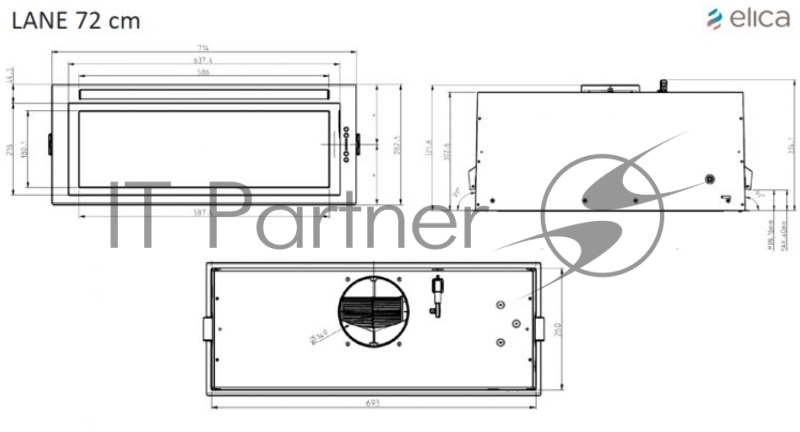 Вытяжка встраиваемая Elica LANE MBL/A/72 черный управление: кнопочное (1 мотор)