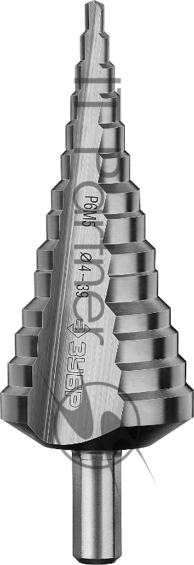 Сверло ступенчатое Зубр 29670-4-39-14_z01 d=4- 39мм, 14ступ. d=4-39, L -113мм, трехгран.хв. 10мм п