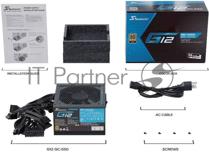 Блок питания Seasonic ATX 550W G12 GC-550 80+ gold (24+4+4pin) 120mm fan 3xSATA RTL