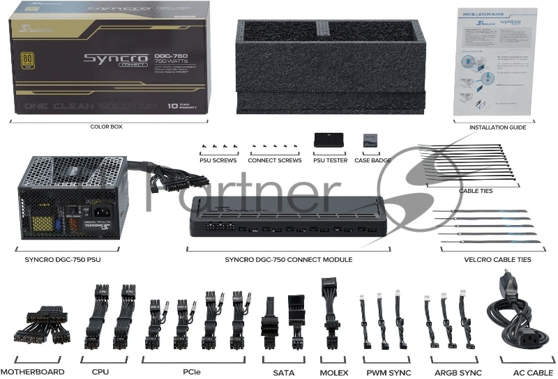 Блок питания Seasonic ATX 750W SYNCRO Q704 80+ platinum 24+2x(4+4) pin APFC 135mm fan 5xSATA Cab Manag RTL