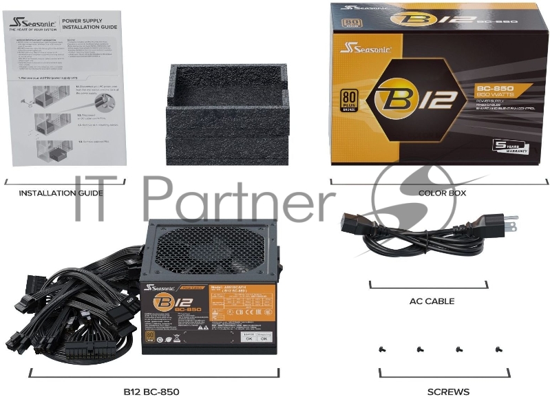 Блок питания Seasonic ATX 850W B12 BC-850 80+ bronze (24+8+4+4pin) 120mm fan 6xSATA RTL