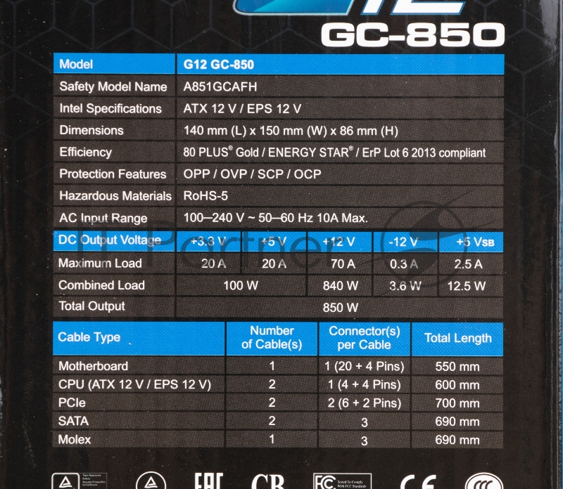 Блок питания Seasonic ATX 850W G12 GC-850 80+ gold (24+8+4+4pin) 120mm fan 6xSATA RTL