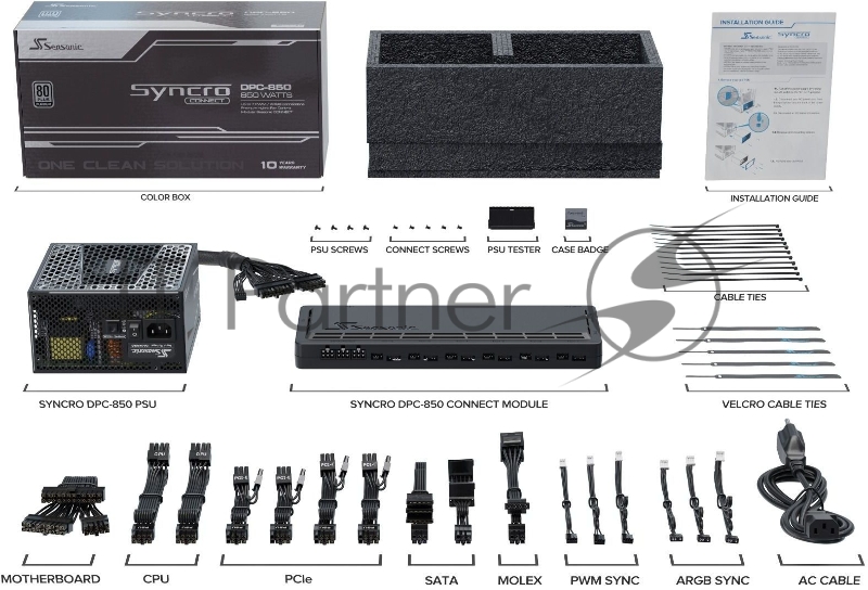Блок питания Seasonic ATX 850W SYNCRO Q704 80+ platinum 24+2x(4+4) pin APFC 135mm fan 5xSATA Cab Manag RTL
