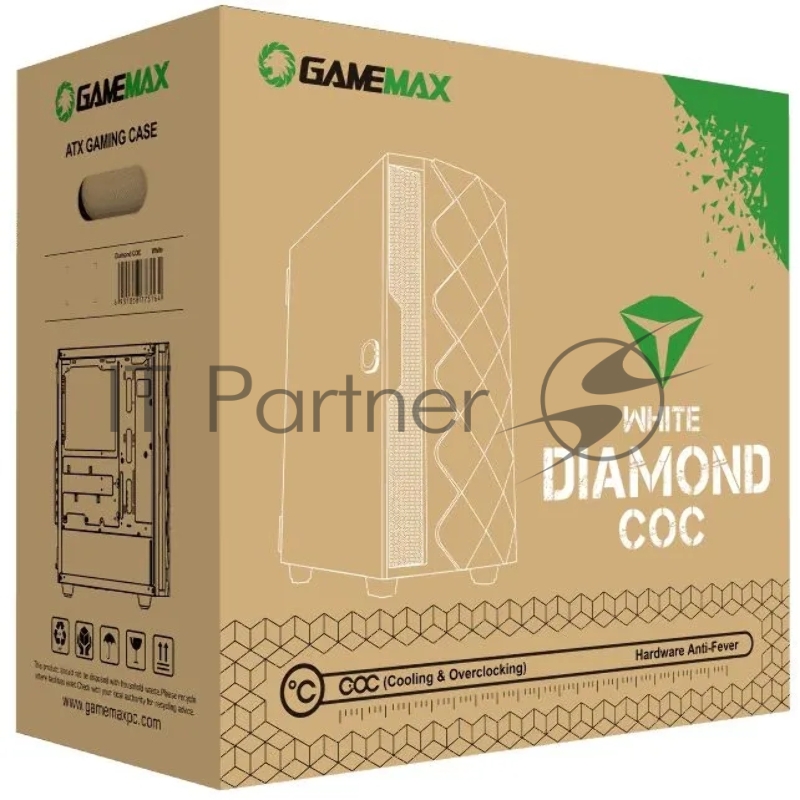 GameMax Корпус Diamond COC (ATX,Черн,USB3.0,Зак.стекло,1* MB turbo fan, без БП)