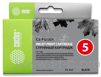 Расходные материалы Cactus PGI-5BK Картридж струйный Cactus CS-PGI5BK черный для Canon Pixma MP470/ MP500/ MP520/ MP530 (23,6ml)
