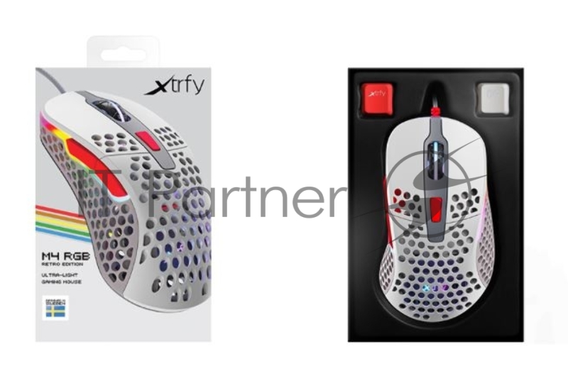 Игровая мышь Xtrfy M4 RETRO серая (5 кнопок, OMRON, Pixart 3389, 16000 dpi, RGB подсветка, USB)