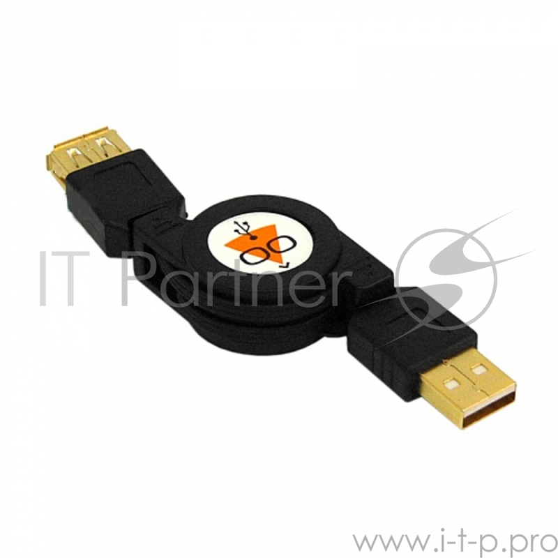 Кабель-рулетка удлинит. USB 2.0 Konoos AM/AF, 75cм, позол.разъемы, черный, коробка