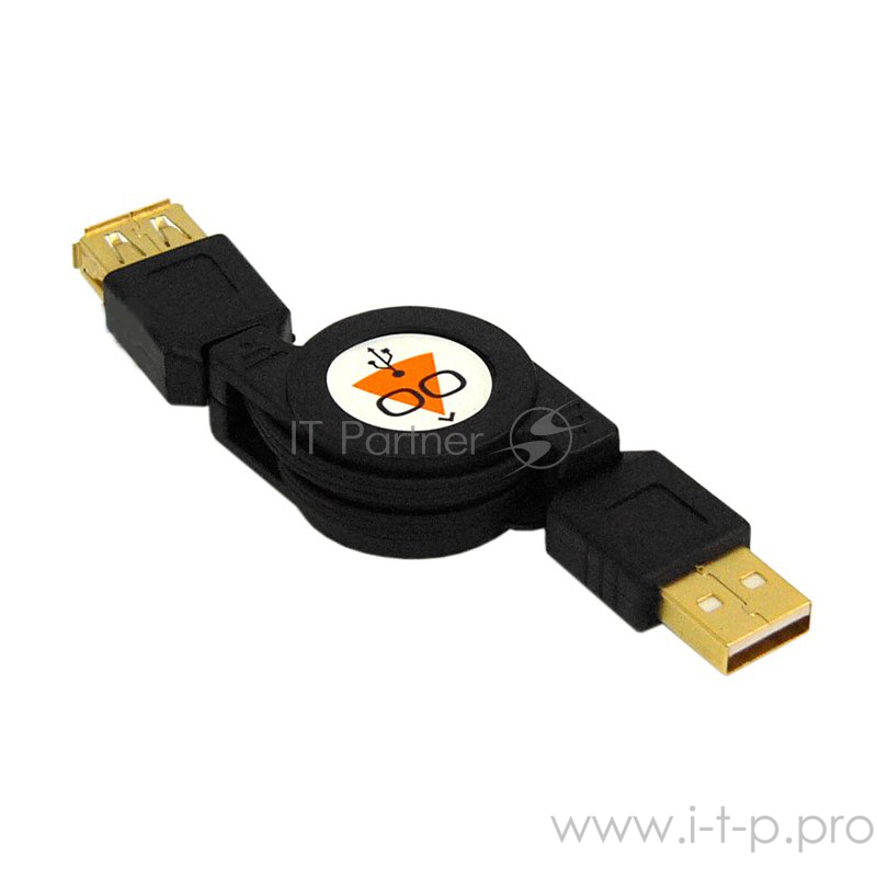 Кабель-рулетка удлинит. USB 2.0 Konoos AM/AF, 75cм, позол.разъемы, черный, коробка