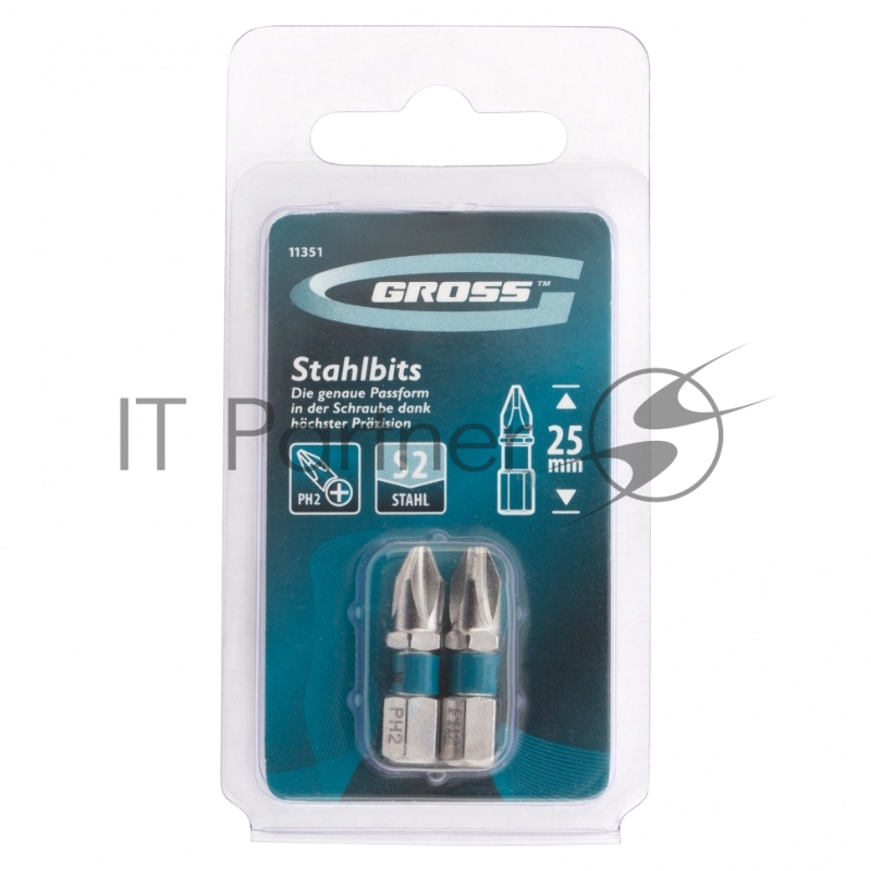 Набор бит GROSS РН2x25, сталь S2, 2шт // 11351