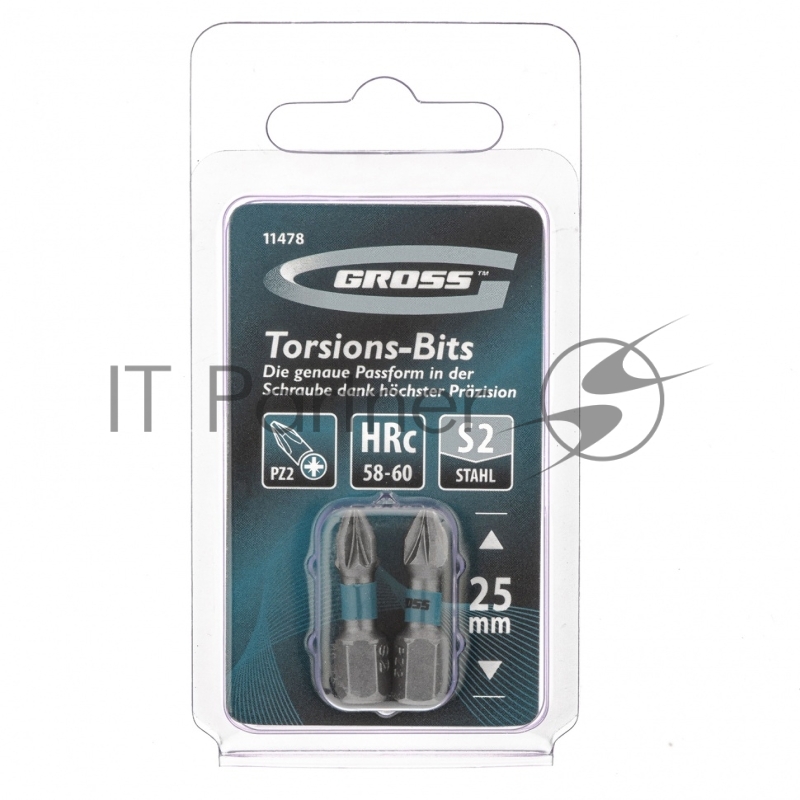 Набор бит торсионных GROSS PZ2x25 мм для ударных шуруповертов 2 шт 11478