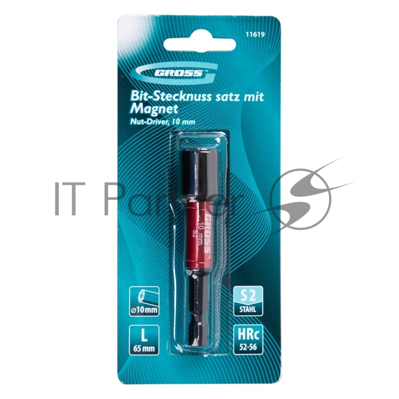 Бита с торцевой головкой GROSS , магнит. Nut-Driver, 10 мм, S2//Gross 11619