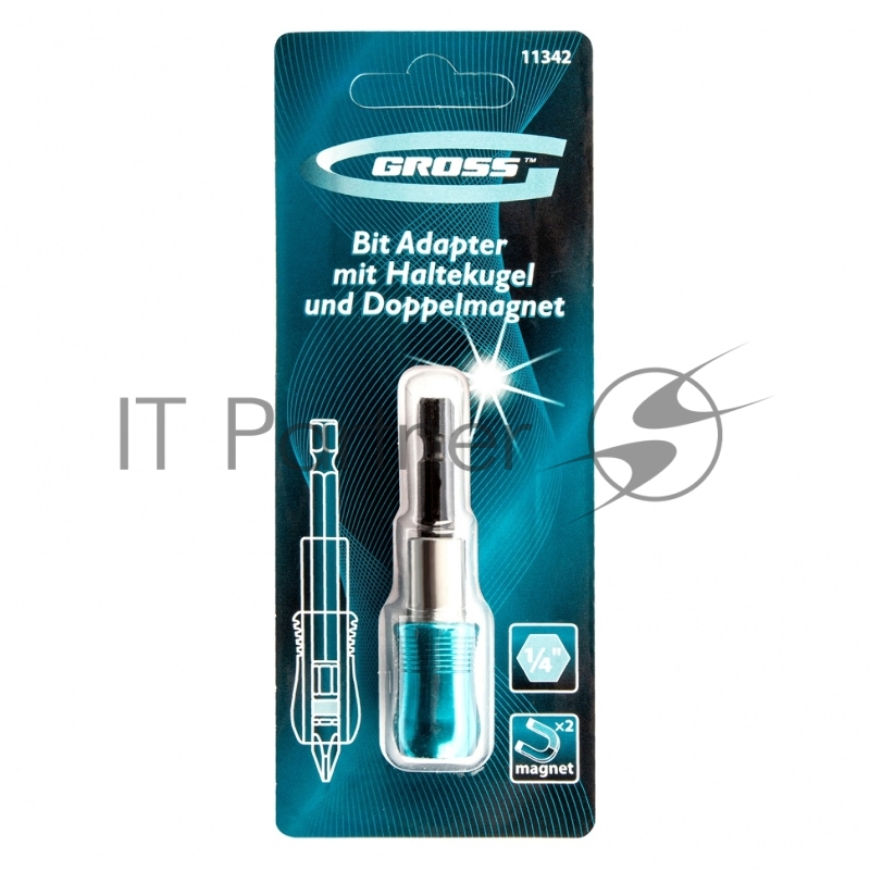 Адаптер для бит GROSS с держателем и двойным магнитом,1/4// 11342