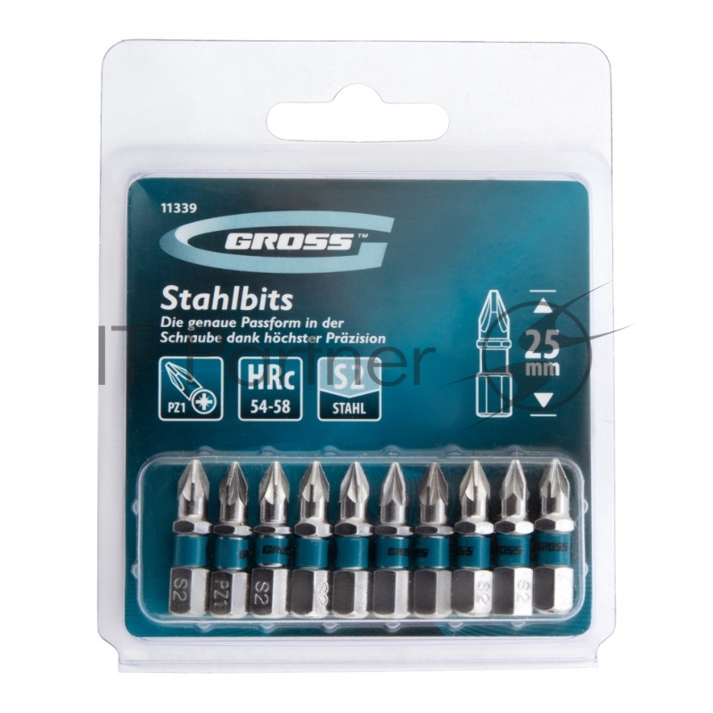 Набор бит GROSS РZ1x25, сталь S2, 10шт // 11339