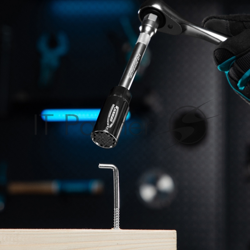 Головка торцевая GROSS многоразмерная CrV 6-21мм под квадрат 3/8, CrV, хромир.// 13191