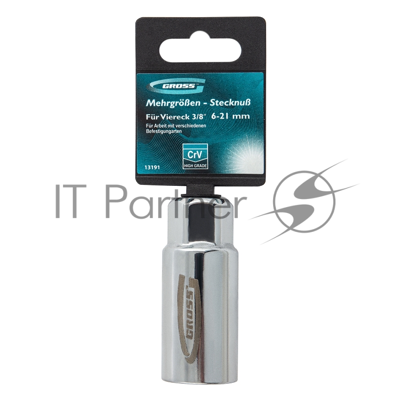 Головка торцевая GROSS многоразмерная CrV 6-21мм под квадрат 3/8, CrV, хромир.// 13191
