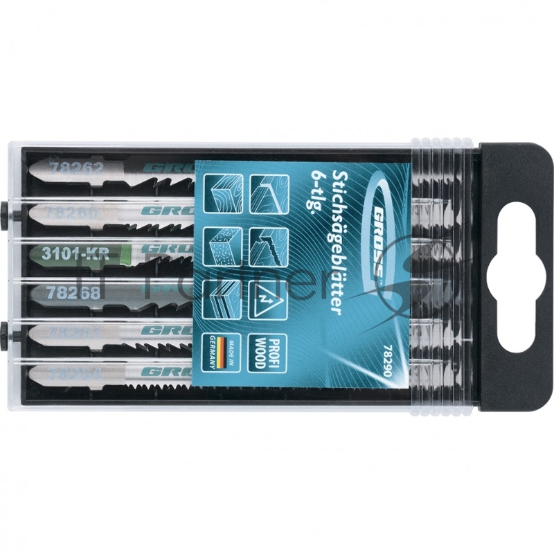 Набор полотен GROSS для электролобзика по дереву, 6шт., Profi, пластиковый кейс // GROSS 78290
