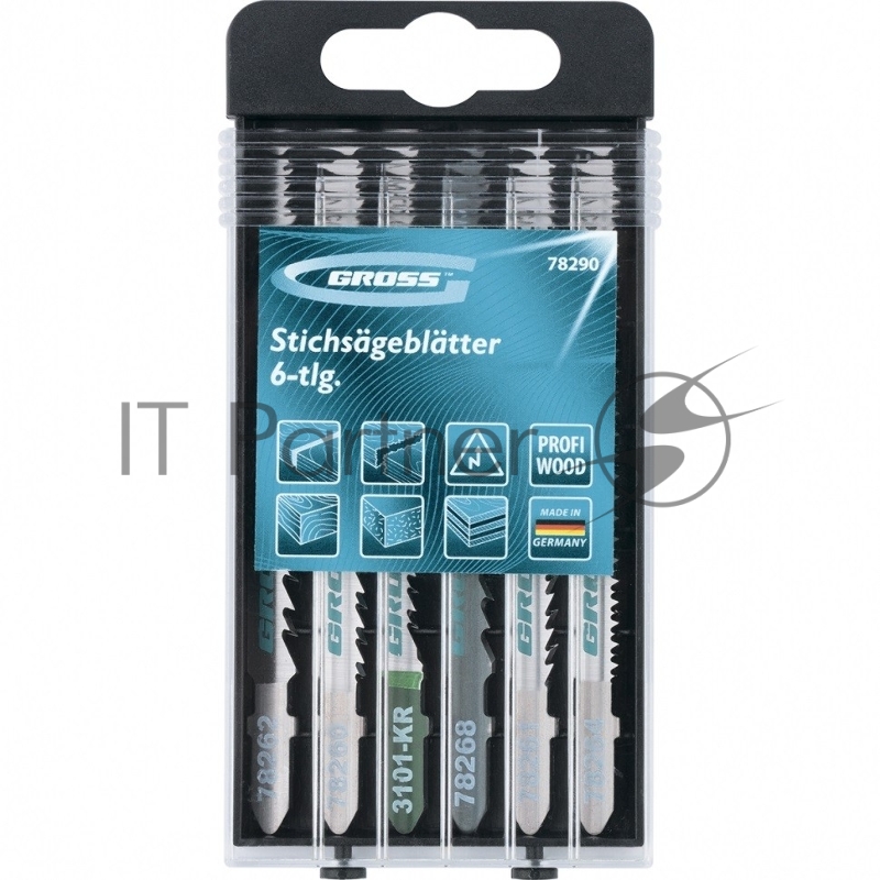 Набор полотен GROSS для электролобзика по дереву, 6шт., Profi, пластиковый кейс // GROSS 78290