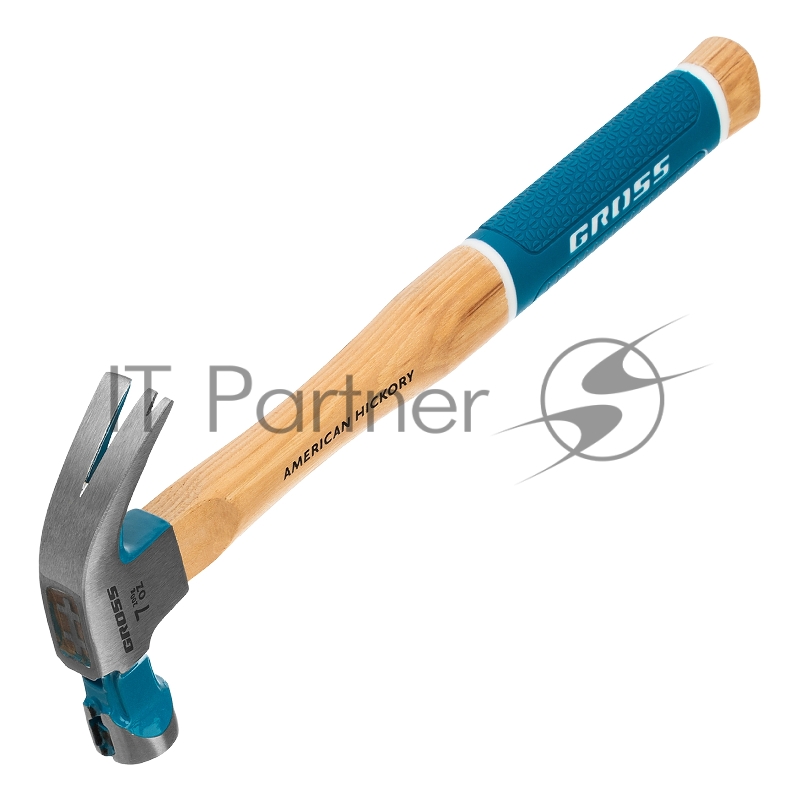 Молоток-гвоздодер GROSS 200 г угол 45 магнит обрезиненная рукоятка AMERICAN HICKORY 10414