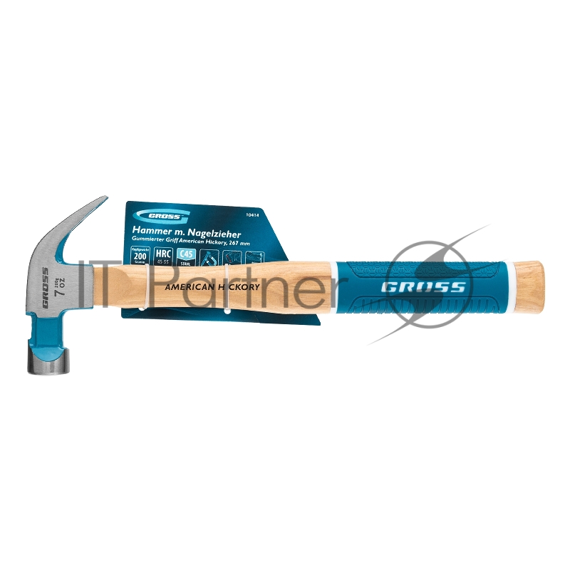 Молоток-гвоздодер GROSS 200 г угол 45 магнит обрезиненная рукоятка AMERICAN HICKORY 10414