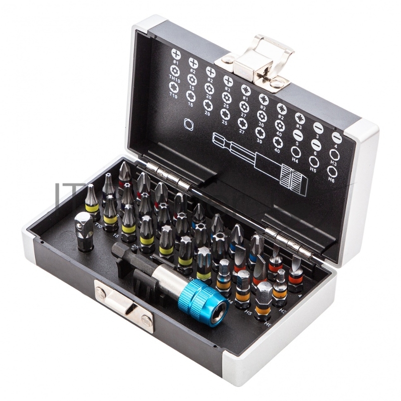 Набор бит GROSS , магнитный адаптер,сталь S2,пластиковый кейс,32 предм.// 11363