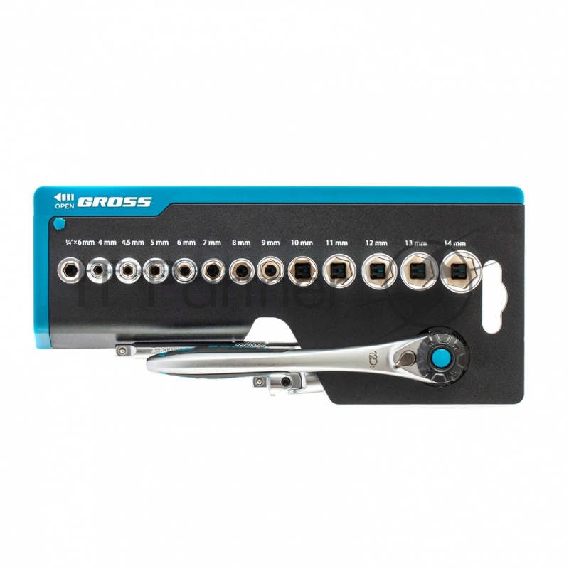 Набор торцевых головок GROSS , трещотка 120 зубьев, 36 предметов 14142