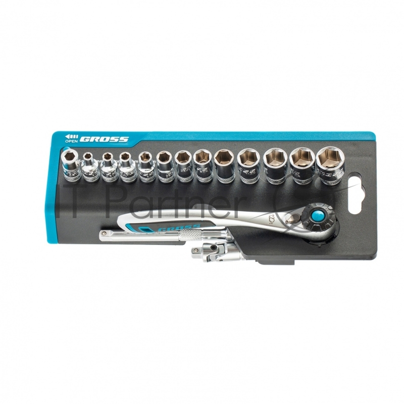 Набор торцевых головок GROSS , трещотка 120 зубьев, 36 предметов 14142