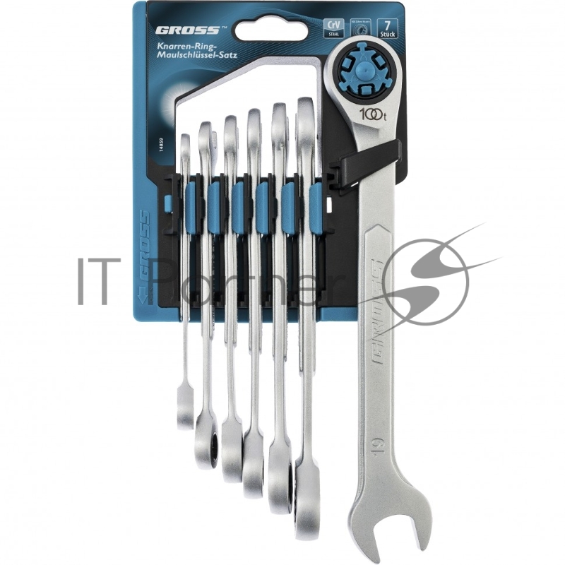 Набор ключей комбинированных GROSS трещоточных, СRV, 7 шт -8 19мм 14859