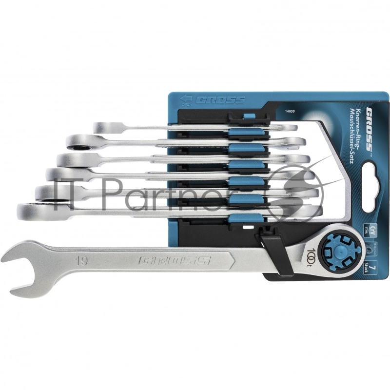 Набор ключей комбинированных GROSS трещоточных, СRV, 7 шт -8 19мм 14859