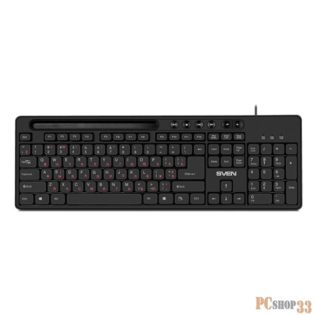 Клавиатура SVEN KB-S302 чёрная (110кл., трей для телефона)