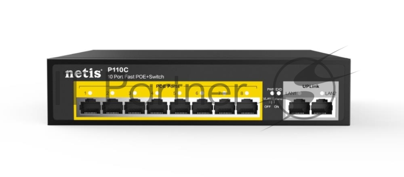 Коммутатор Netis P110C 10-портовый PoE+ коммутатор Fast Ethernet / 8*PoE+ 2 порта 802.3af / 802.3at