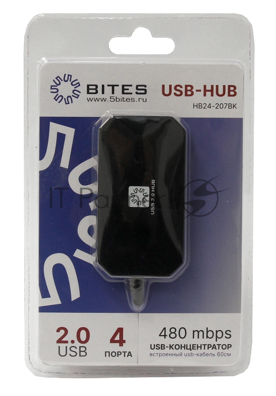 USB-Концентратор 5bites HB24-207BK 4*USB2.0 / USB 60CM / BLACK