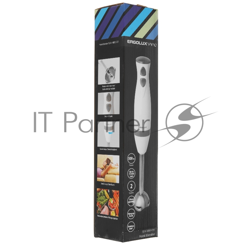 Блендер ELX-HB02-C31 2 скорости 500Вт 220-240В нерж.сталь бело-сер. Ergolux 13125
