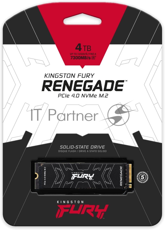 Накопитель SSD M.2 Kingston 4000Gb Fury Renegade <SFYRD/4000G> (PCI-E 4.0 x4, up to 7300/7000Mbs, 1000000 IOPS, 3D TLC, NVMe, 4000TBW, Phison E18, 22х80mm, LP graphen heatsink)