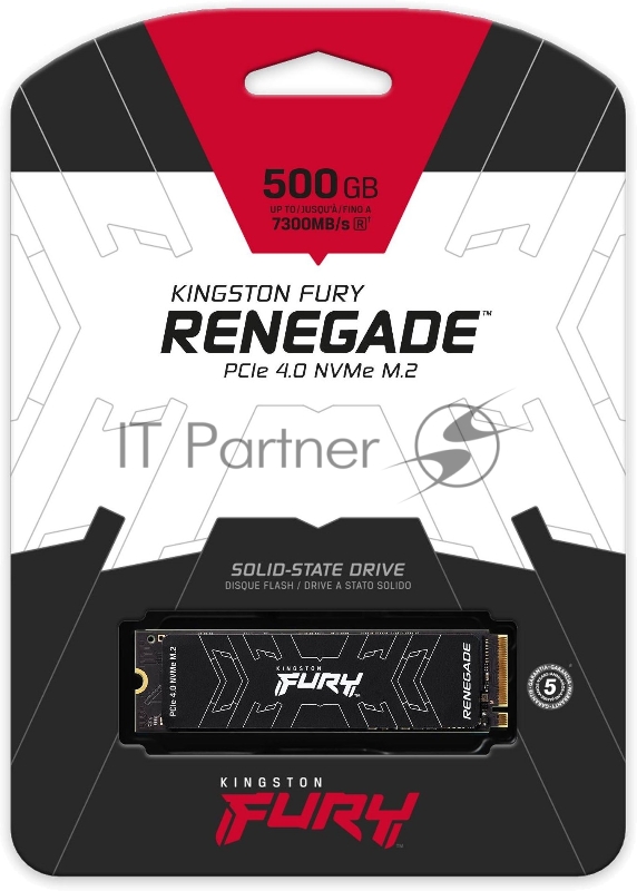 Накопитель SSD M.2 Kingston 500Gb Fury Renegade <SFYRS/500G> (PCI-E 4.0 x4, up to 7300/3900Mbs, 900000 IOPS, 3D TLC, NVMe, 500TBW, Phison E18, 22х80mm, LP graphen heatsink)
