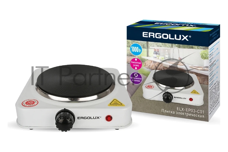 Электроплитка ELX-EP03-C01 1 конф. дисковый нагр. эл. 1000Вт 220-240В бел. Ergolux 13438