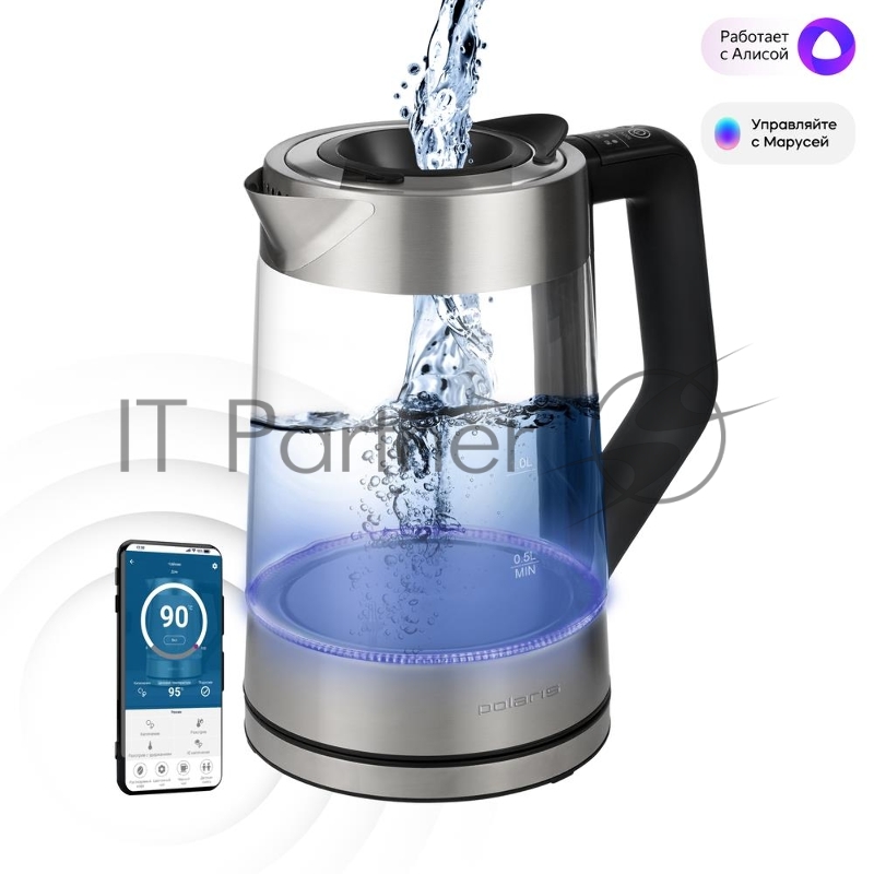 Чайник POLARIS PWK1725CGLD WIFI IQ Home, 1,7 л, 2200 Вт, стекло