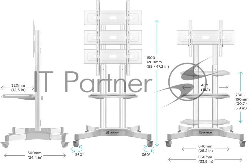 Стойка для телевизора Onkron TS1351 белый 32-65 макс.45.5кг напольный мобильный