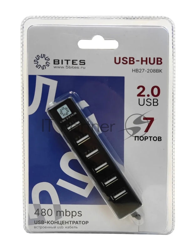 USB-Концентратор 5bites HB27-208BK 7*USB2.0 / USB 60CM / BLACK