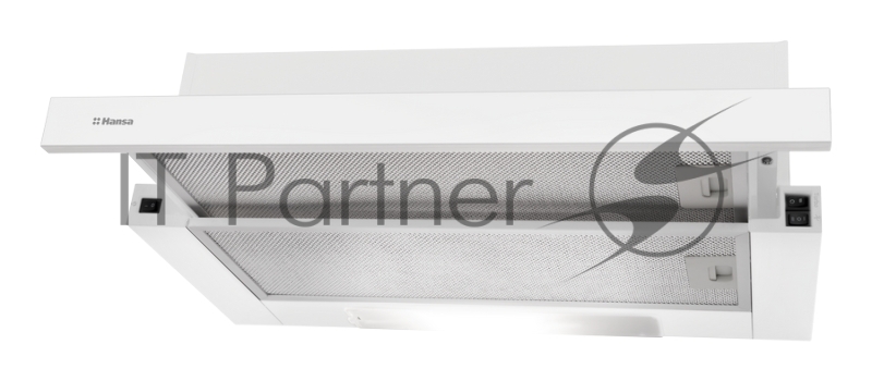 Вытяжка встраиваемая телескопическая Hansa OTP6233WH, ширина 60 см. Максимальная производительность 350 м3/ч, минимальный уровень шума 62 дБ, 1 мотор, 2 алюминиевых жировых фильтра, LED освещение, З скорости работы. Цвет – белый