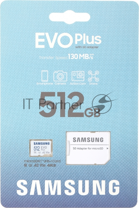 Флеш карта microSDXC 512Gb Class10 Samsung MB-MC512KA/RU EVO PLUS + adapter